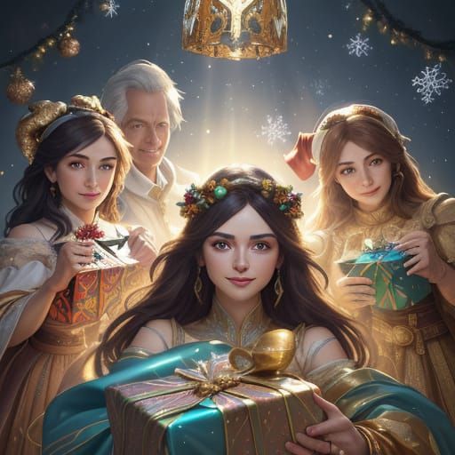 Whimsical Christmas Wonderland with Joeys Unwrapping Gifts