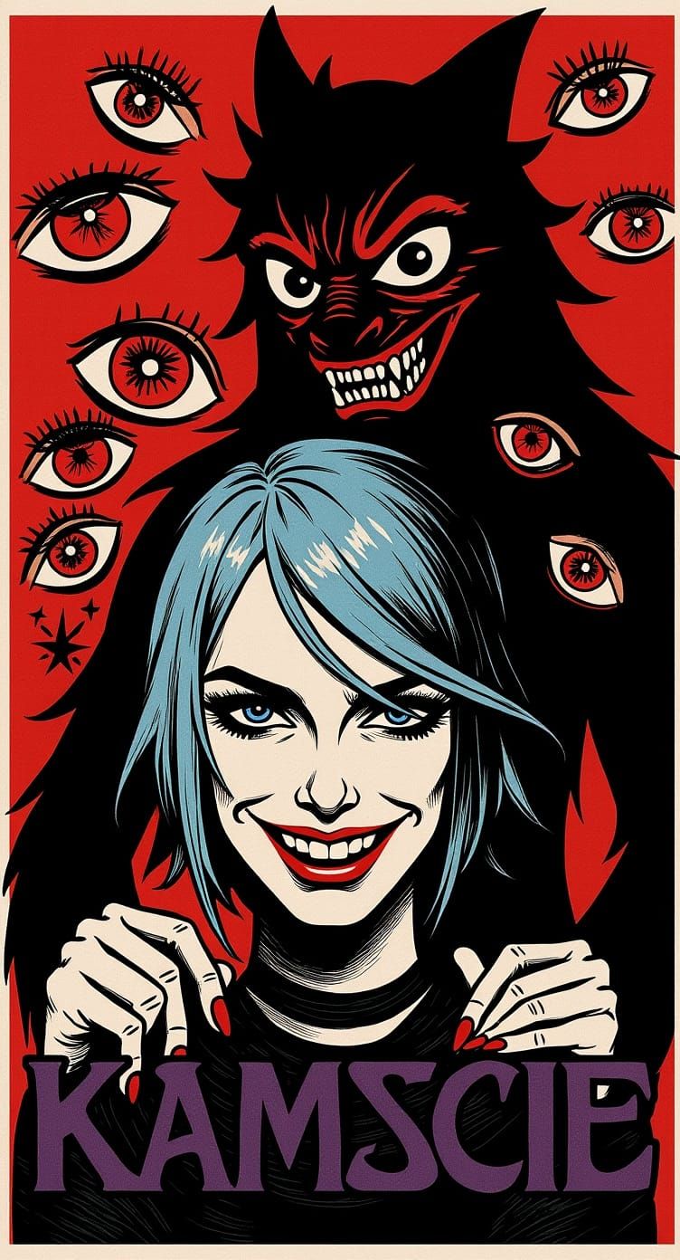 Gothic Lady Hiding a Demon: Art Nouveau Illustration