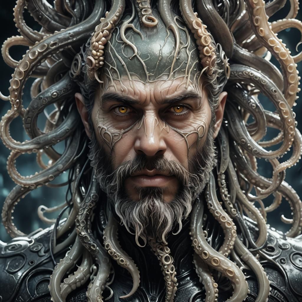 Tentacle Beard Man: Fantasy Biomechanical Portrait