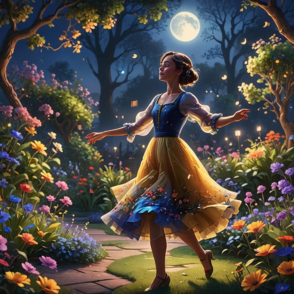 Moonlit Dance: Vibrant 3D Digital Art