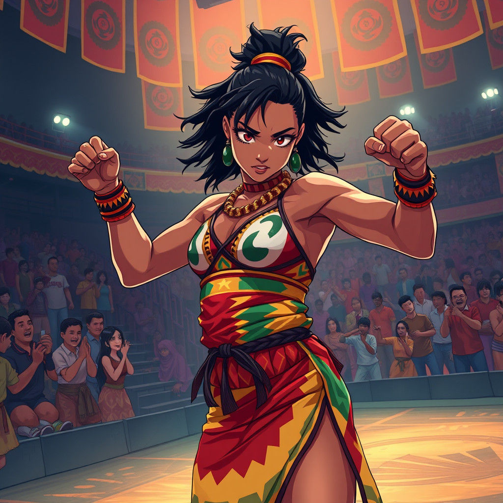 Fierce Gabonese Wrestler in Dynamic Manga Style