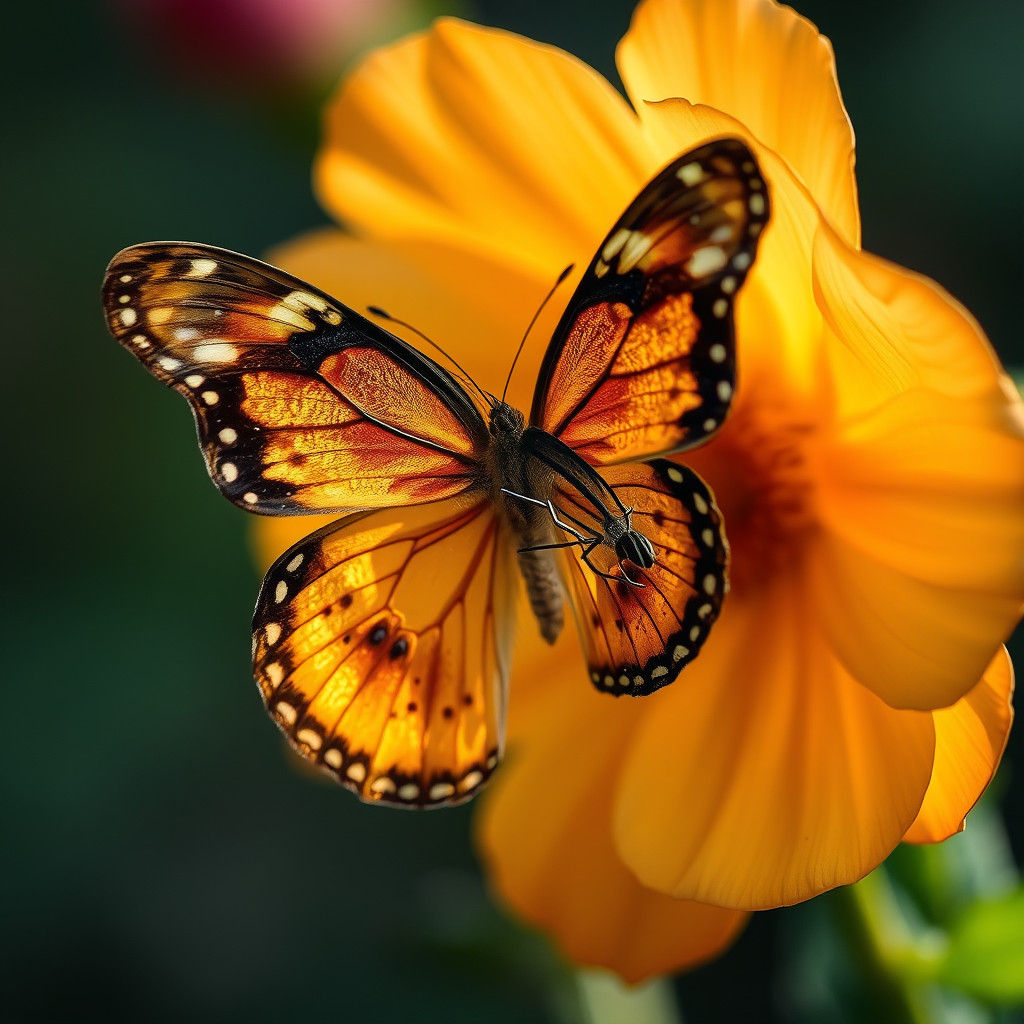 Golden Butterfly on Flower: Digital Art