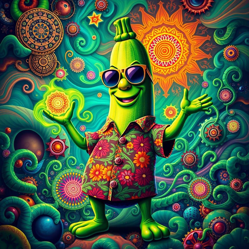 Vibrant Zucchini in a Psychedelic Surrealist Landscape