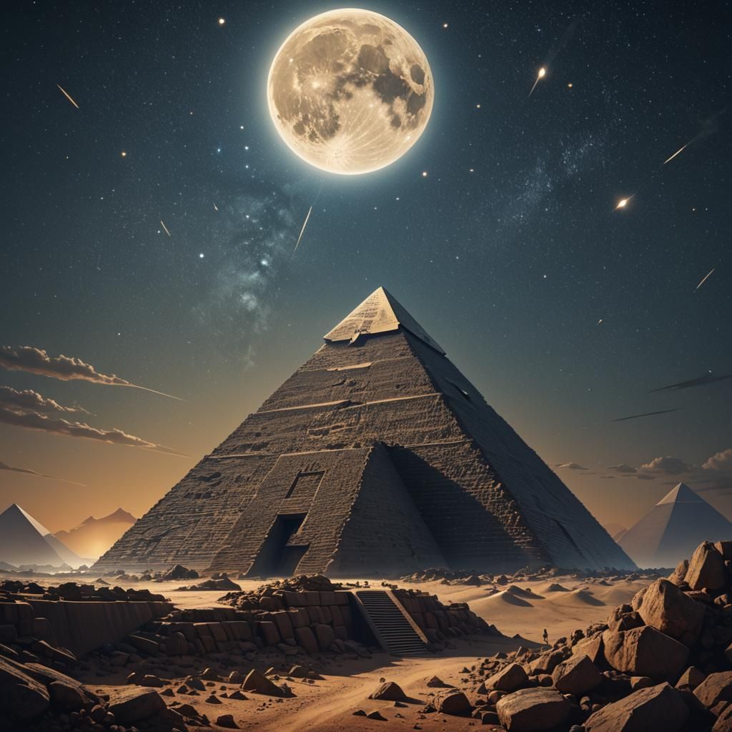 Pyramid Under Full Moon in Fantasy Art Style