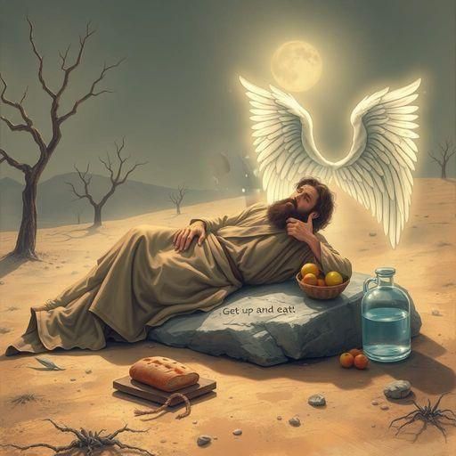 An Angel wakes Elijah up to comfort and encourage him. Get up and eat, the angel says, and Elijah sees that God has prov...