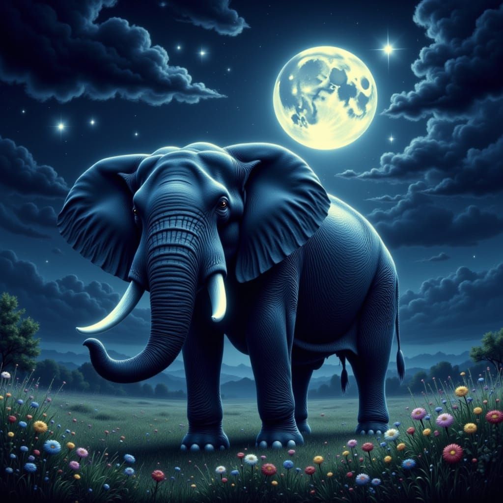 Elephant Under a Holographic Starlight Moon
