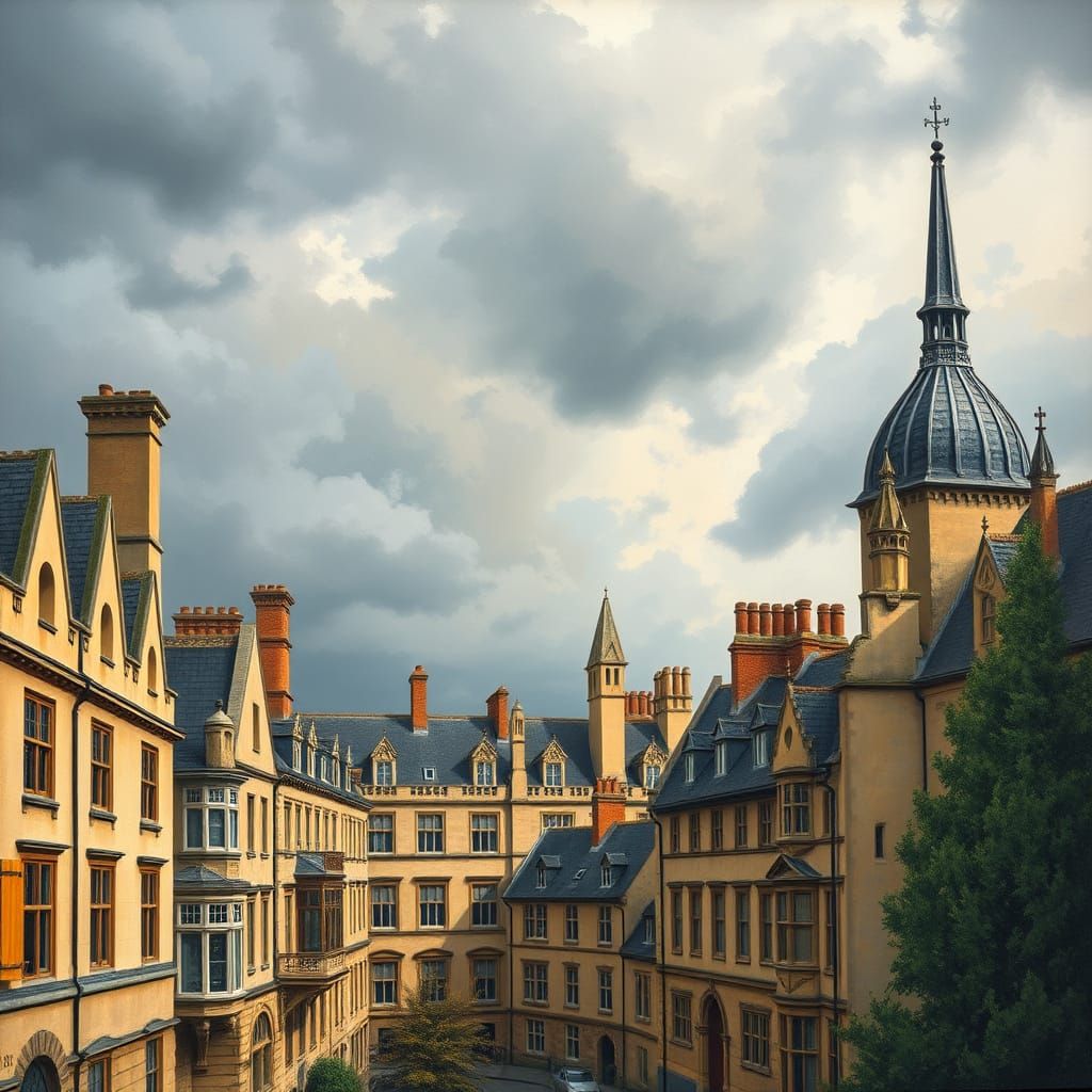 Oxford University Town Inspired by Classic Art Styles