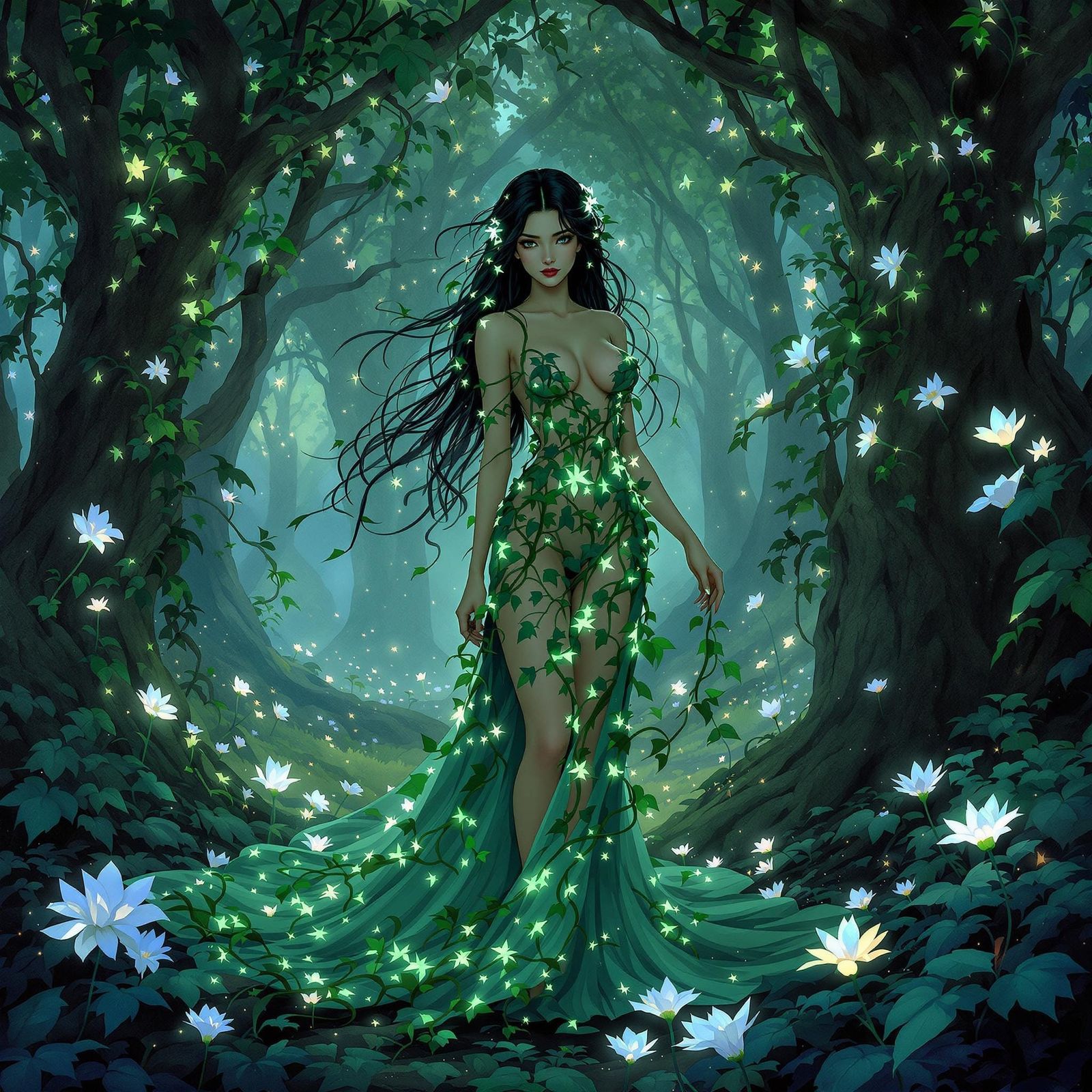 Enchanting Forest Nymph in Art Nouveau Style