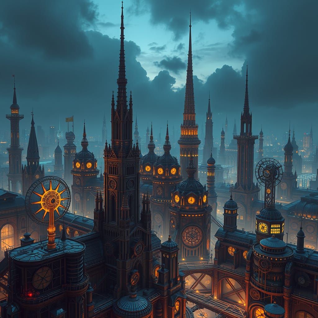 Industrial Futuristic Metropolis in Perpetual Twilight