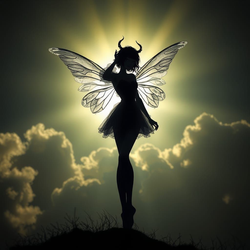 Dark Fairy Silhouette in Divine Light