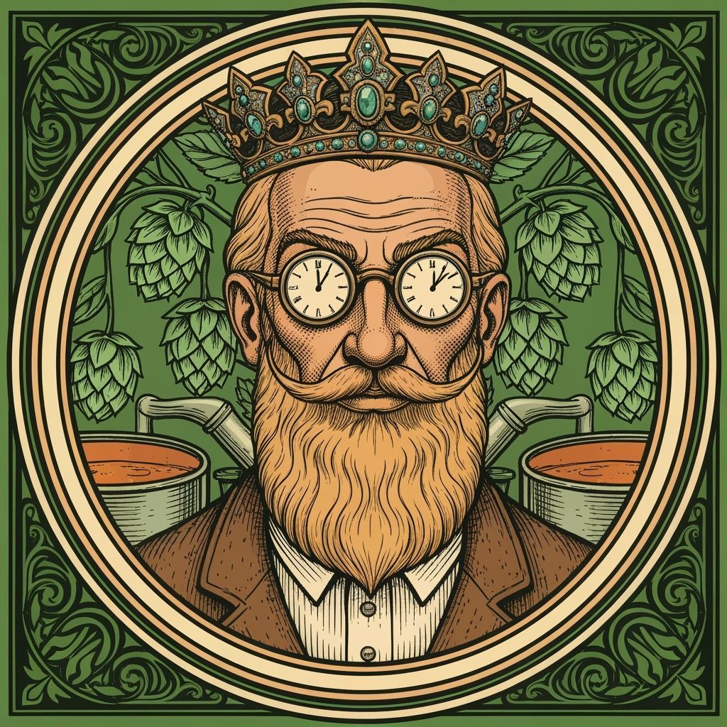 Vintage Beer Label Featuring Elderly Man with Clock Spectacl...