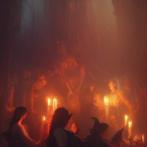 Witches' Sabbath Midnight in Art Nouveau Style