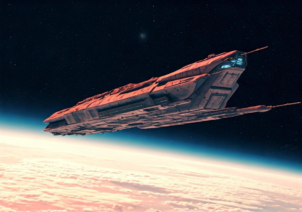 Retro Sci-Fi Alien Spaceship Piercing Cloud Cover