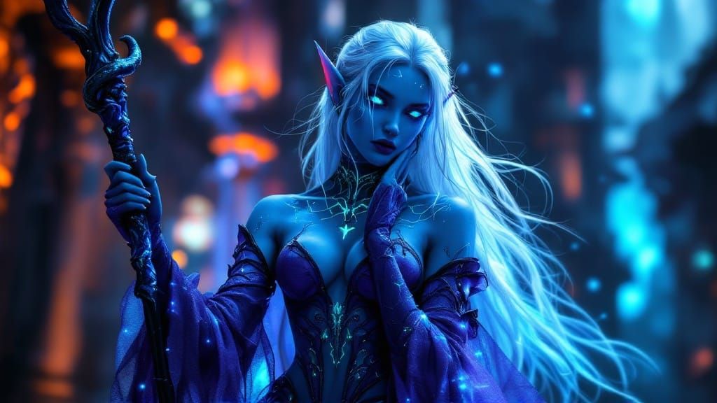 Seductive Dark Elf Maiden in Violet Leather Armor