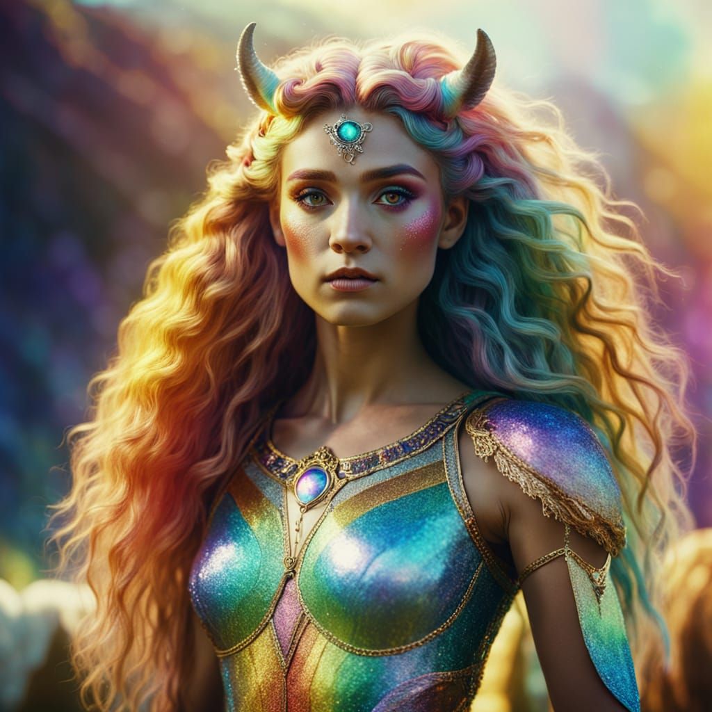 Mystical Rainbow Centaur Woman: Cinematic Film Still