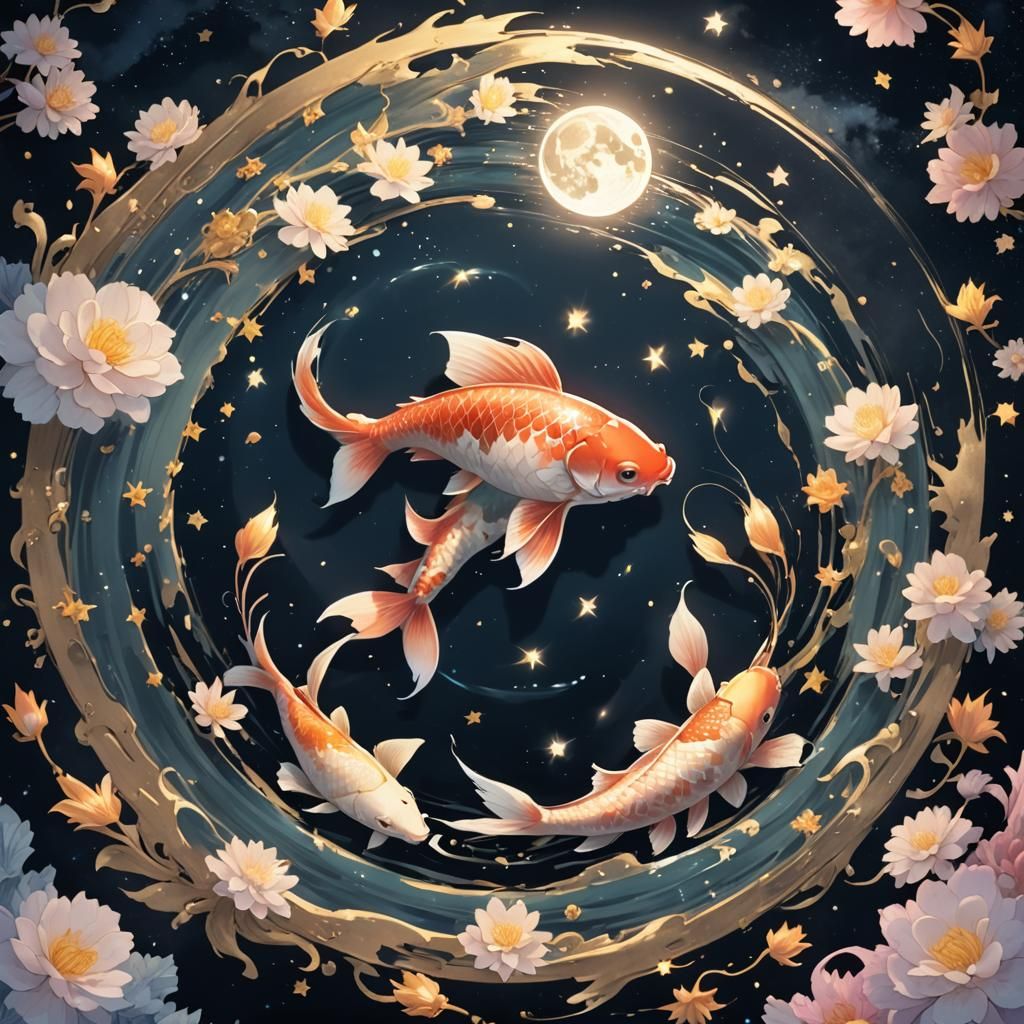 Koi Fish Yin Yang in Cel-Shaded Manga Style