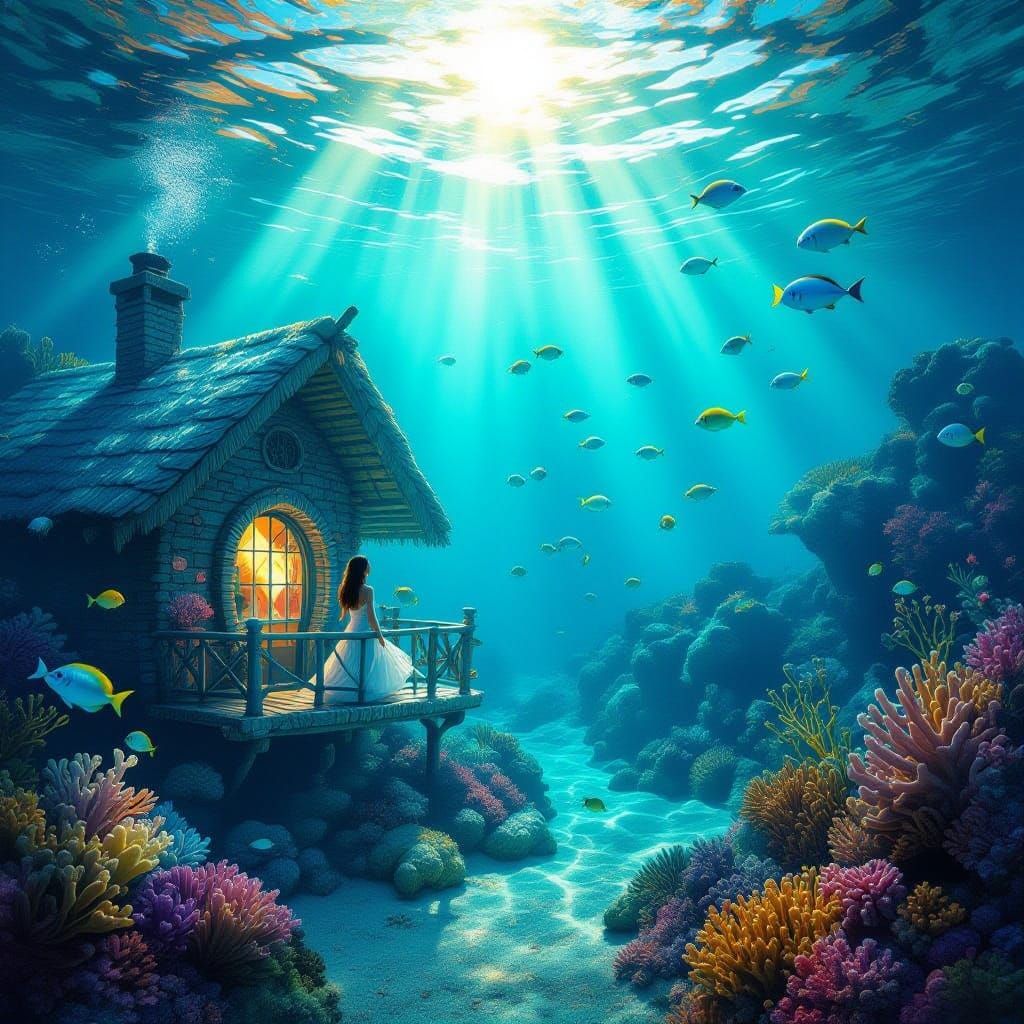 Woman's Coral Home Beneath Ocean Waves