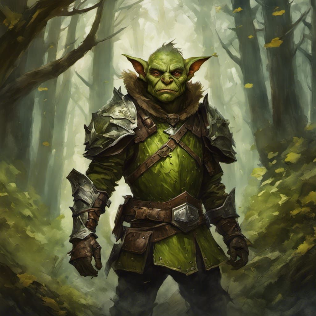 Goblin Warrior in Forest, Detailed Character Art