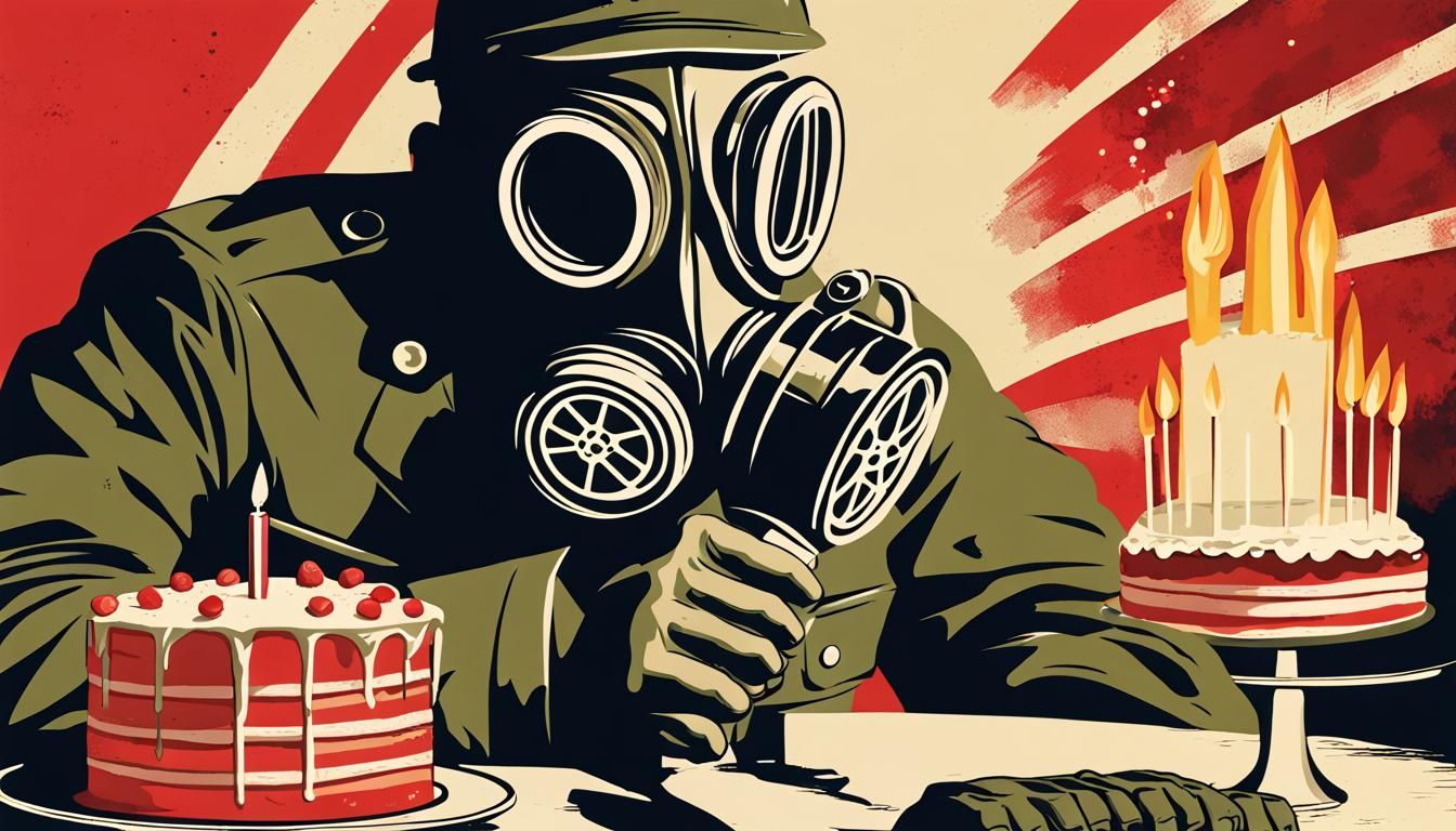 Cold War Propaganda Poster with Birthday Cake