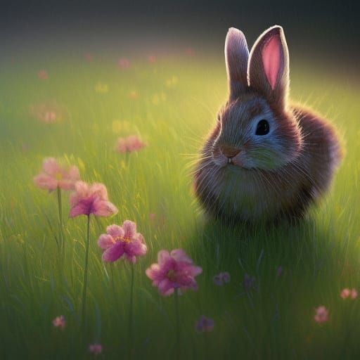 Rabbit and Flower in Art Nouveau Style