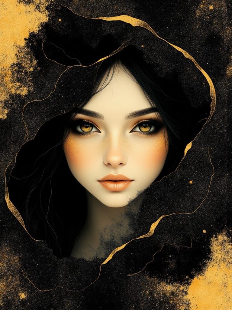 Surreal Portrait of a Mysterious Woman with Golden Eyes