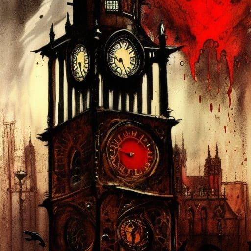 Luminescent Gothic Clock Tower in Dark Romanticism Style