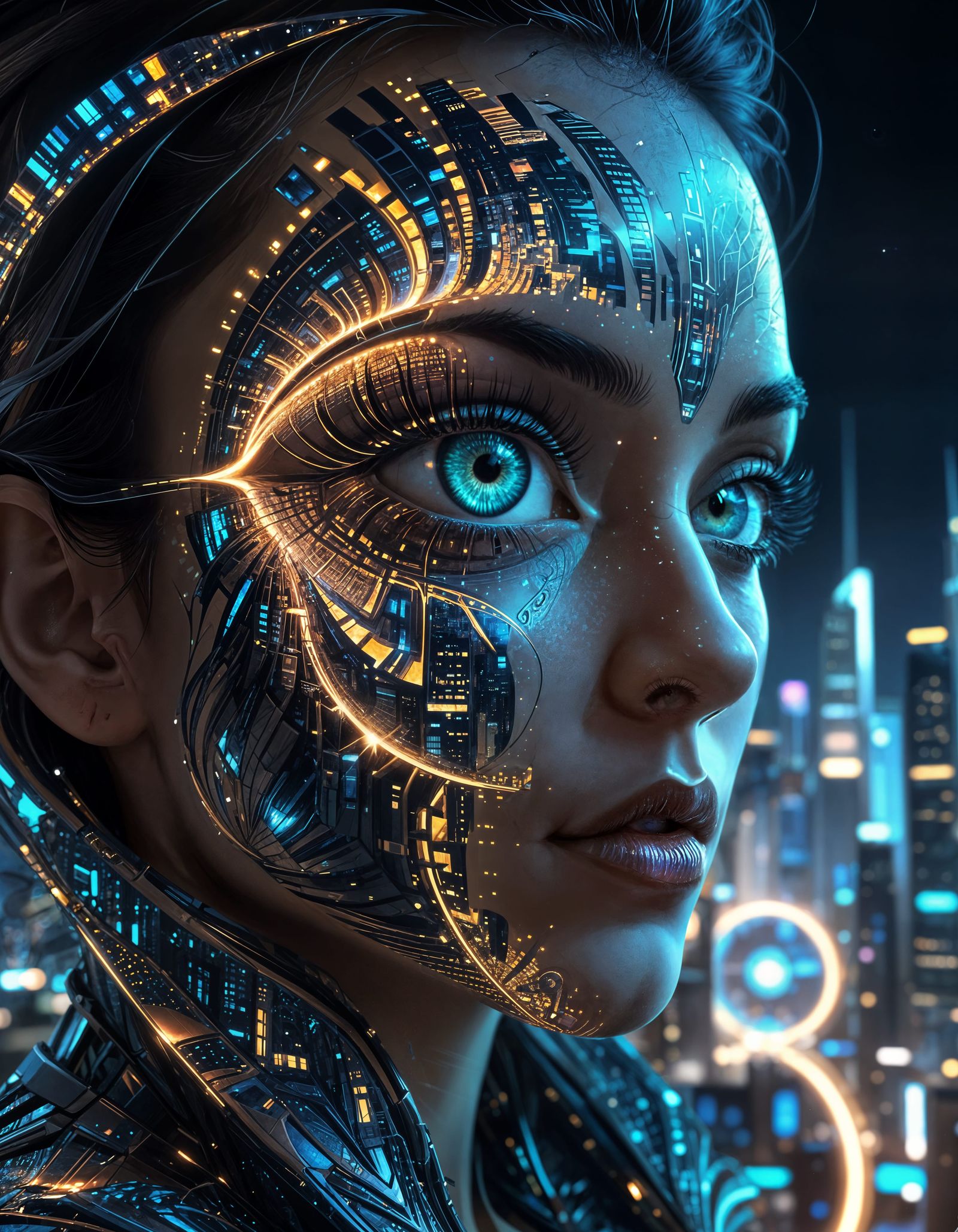 Fractal Cityscape Figure with Infinite Eye