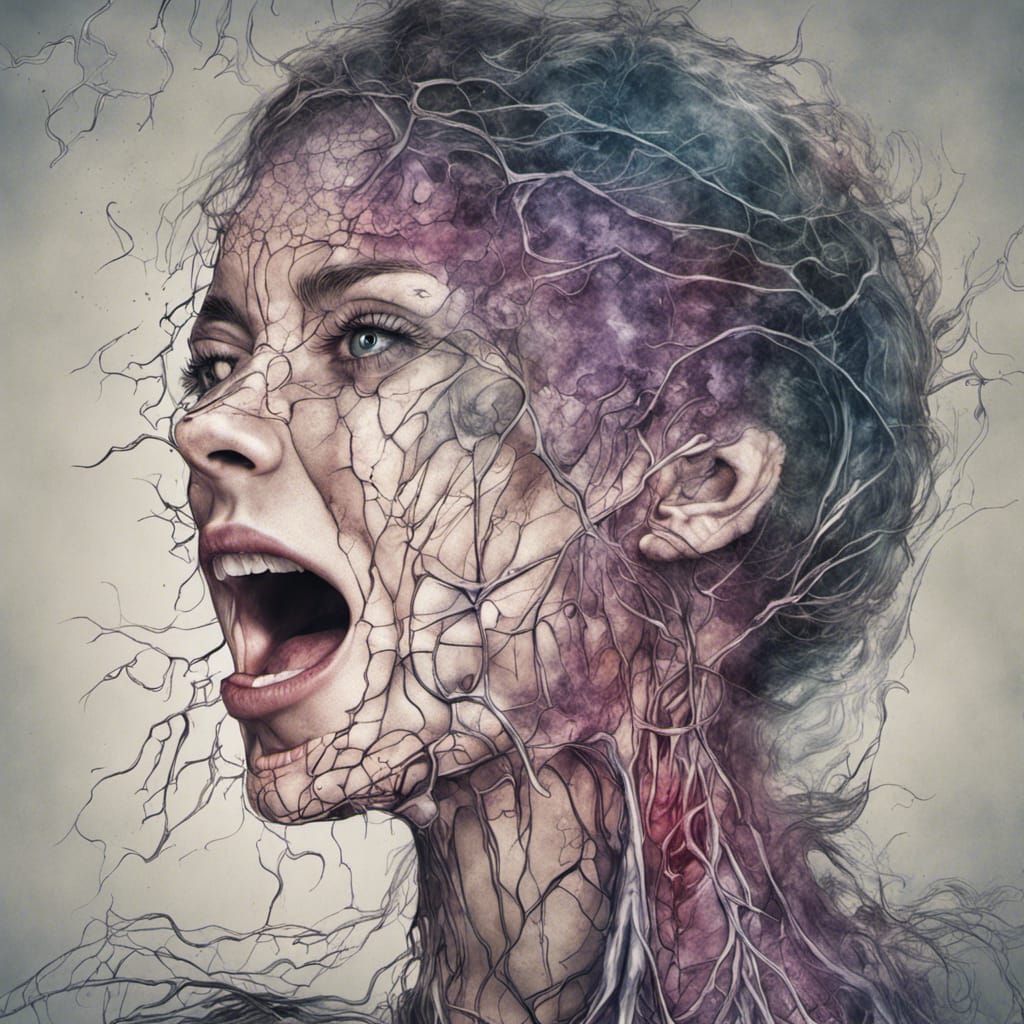 Fibromyalgia Diagram: Woman in Pain, Medicine Textbook Style