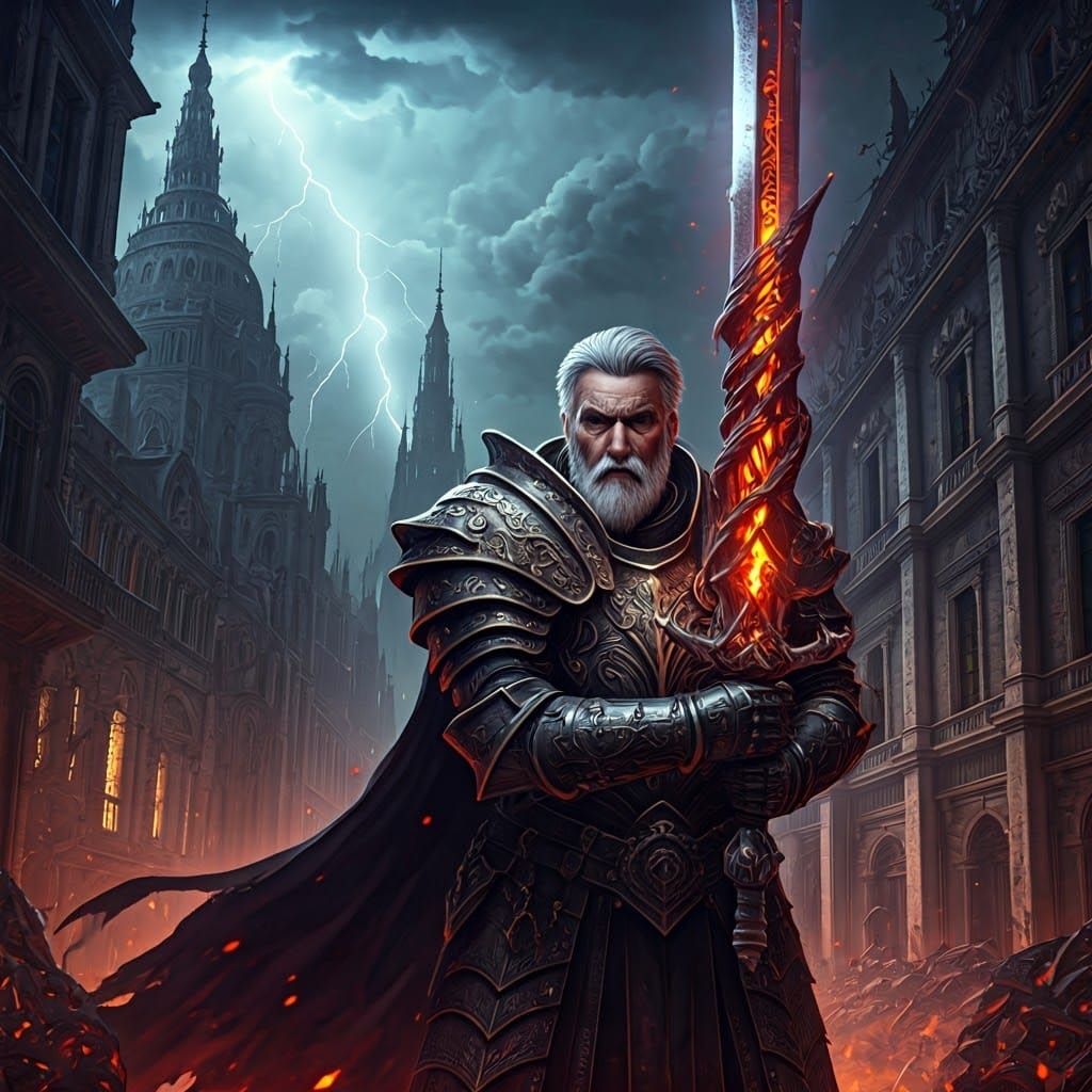 Grimdark Warrior with Demon Sword in Cyberpunk Style