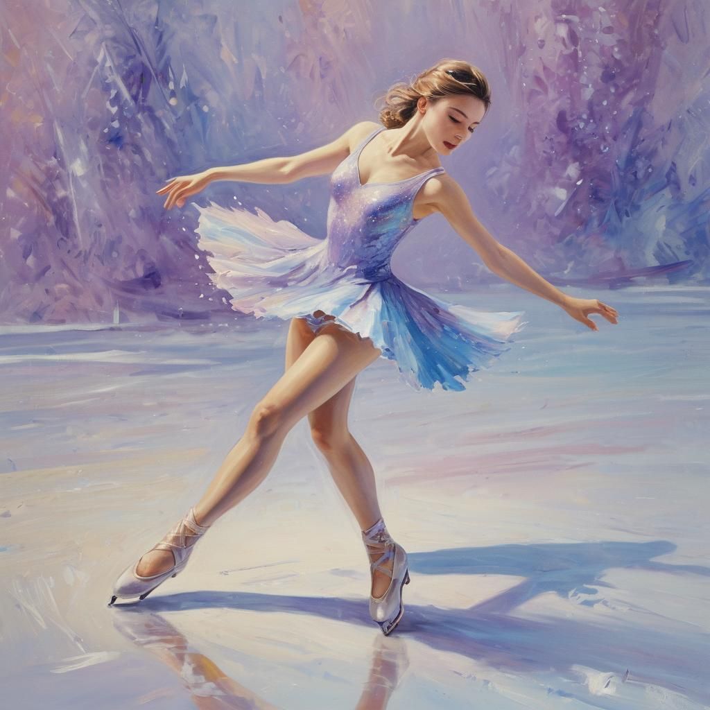 Ethereal Ice Skater Ephemeral Moment in Impressionist Style