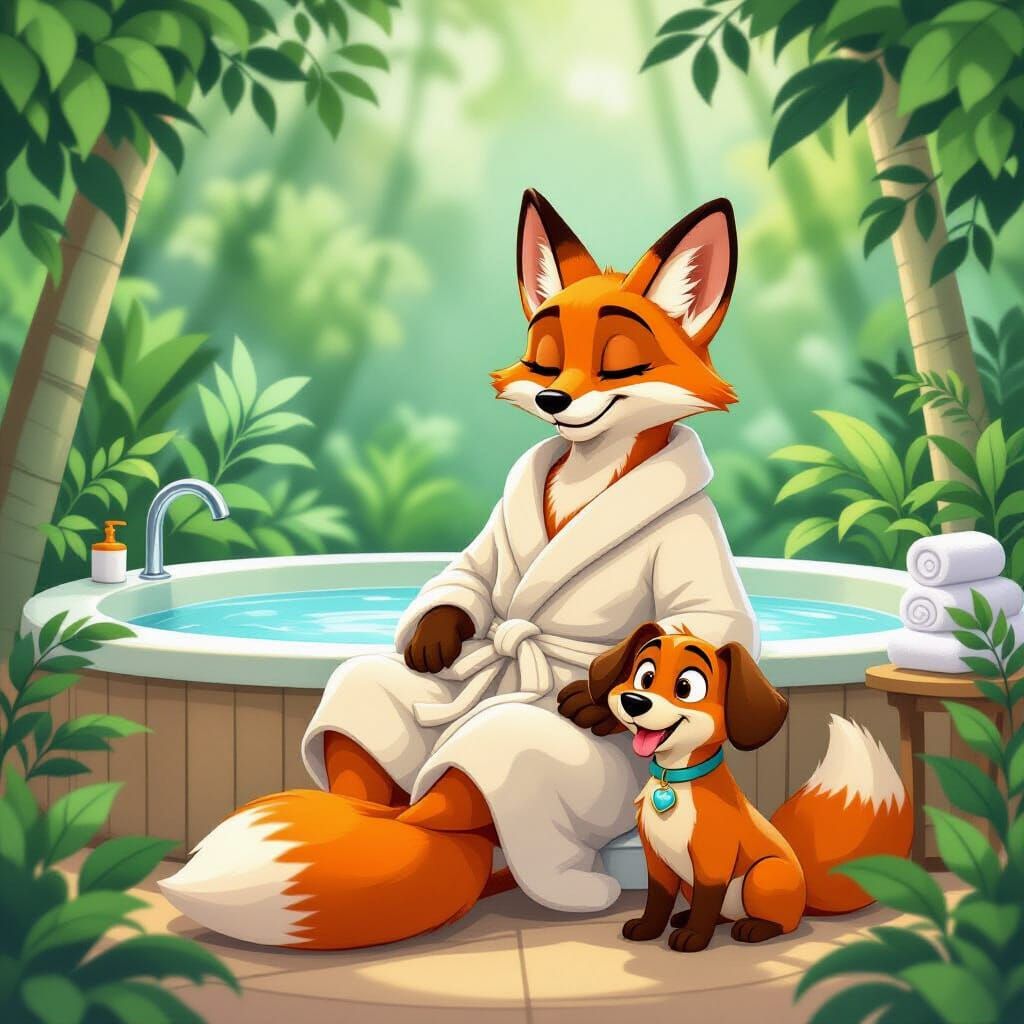 Fox and Dog at Spa in Disney Style