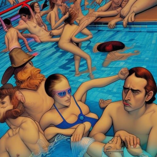 Pool Party in Full Color: Modern Art Illustration