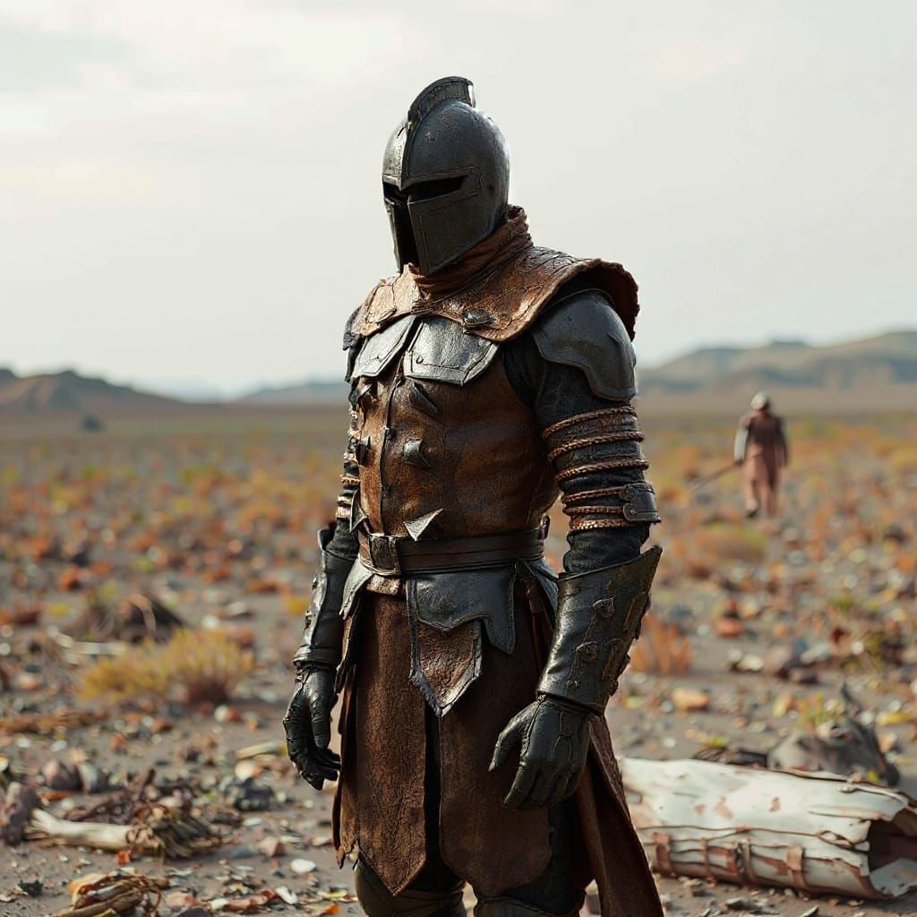 Post-Apocalyptic Warrior in Intricately Crafted Leather Armo...