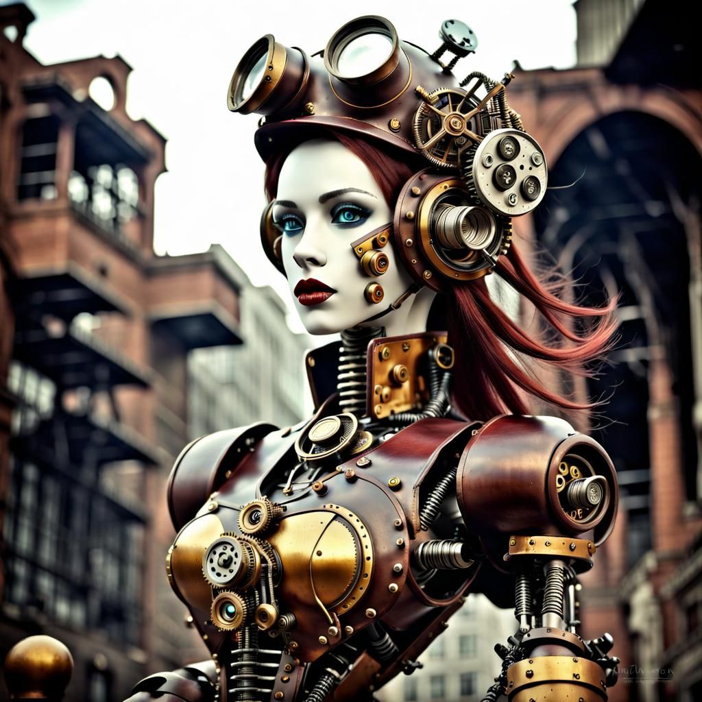 Steampunk Female Robot Illustration