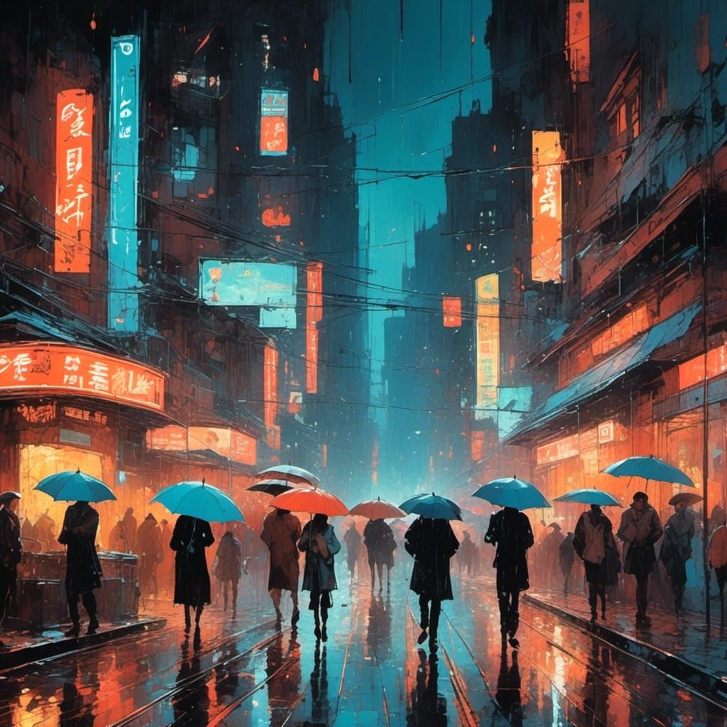 Neon City Street at Night: Vibrant Reflections