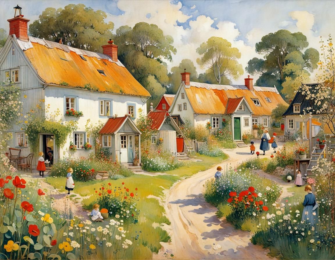 Idyllic Countryside Village Scene in Morning Light