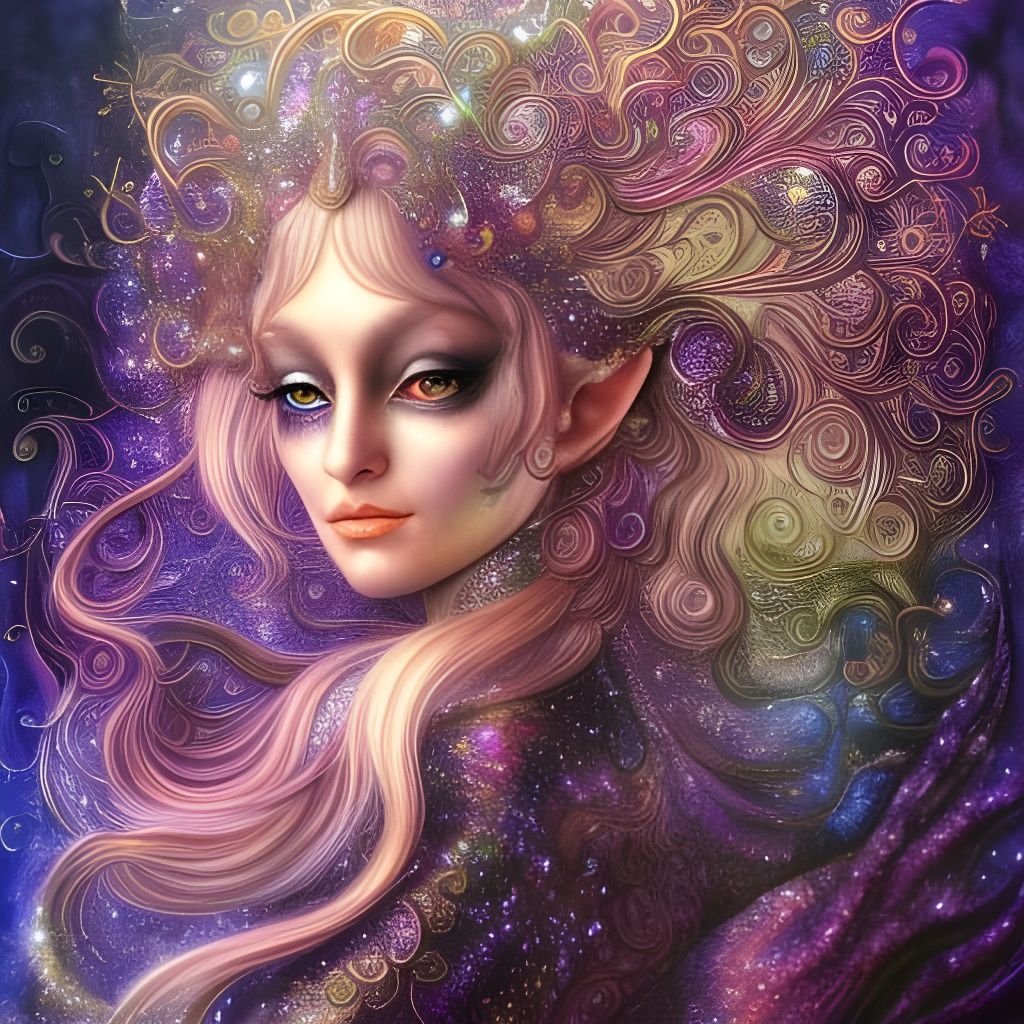 Magical Elf with Flowing Sparkles in Mixed Media