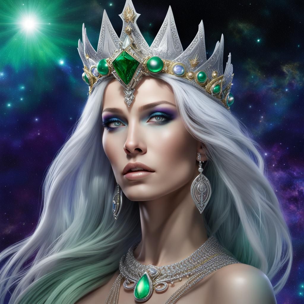 Celestial Queen in Ethereal Fantasy Landscape
