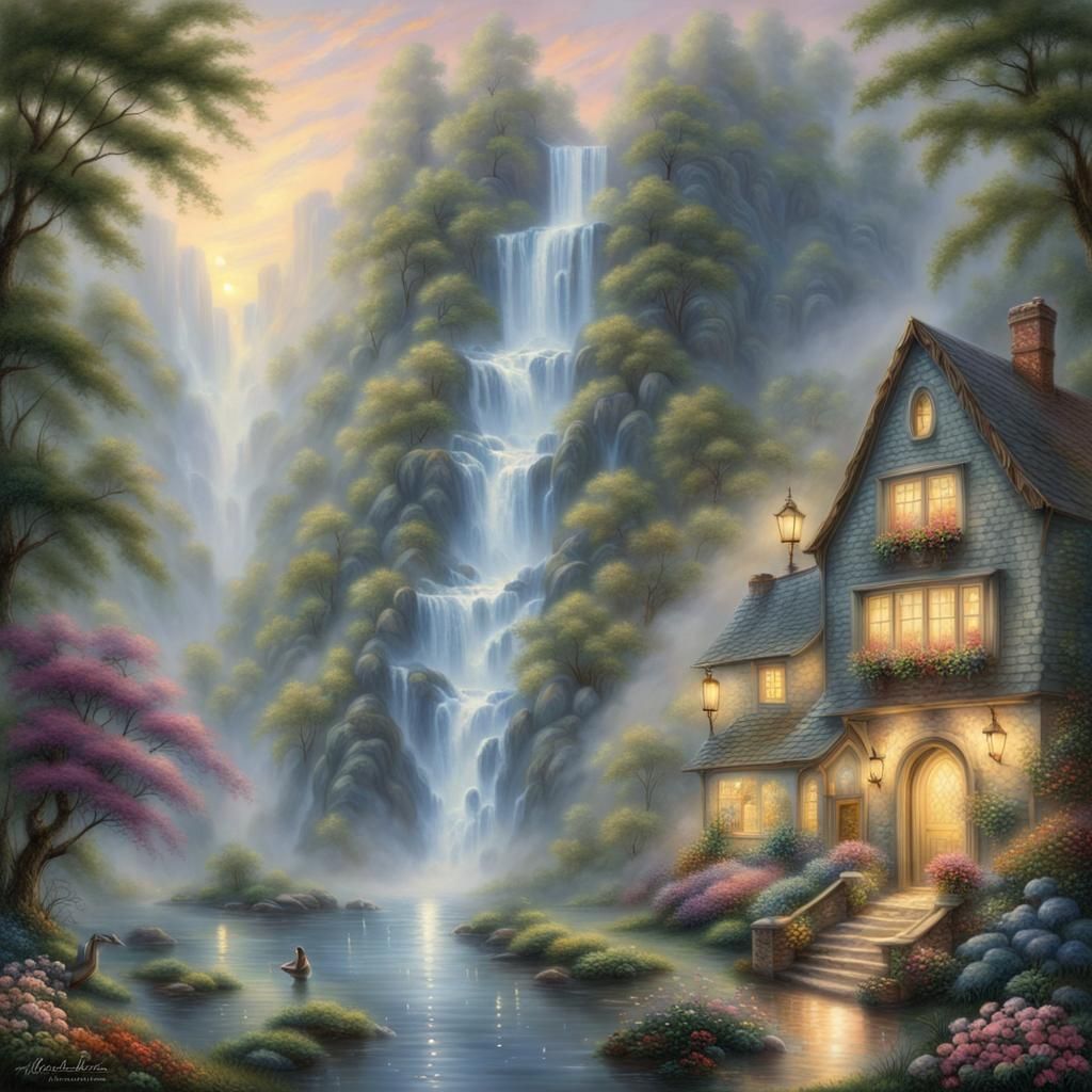 Ethereal Waterfall: A Hyperdetailed Fantasy Landscape