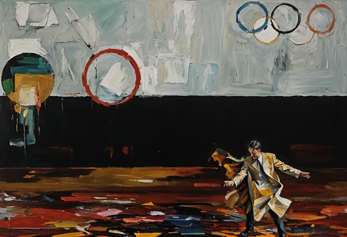 Abstract Expressionism: Man Surrounded by Vibrant Shapes