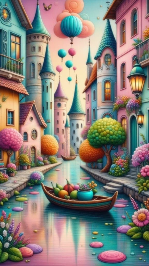 Whimsical Village on the river