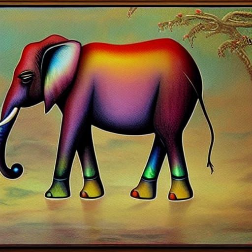 Ethereal Prehistoric Elephant Creature in Detailed Painting