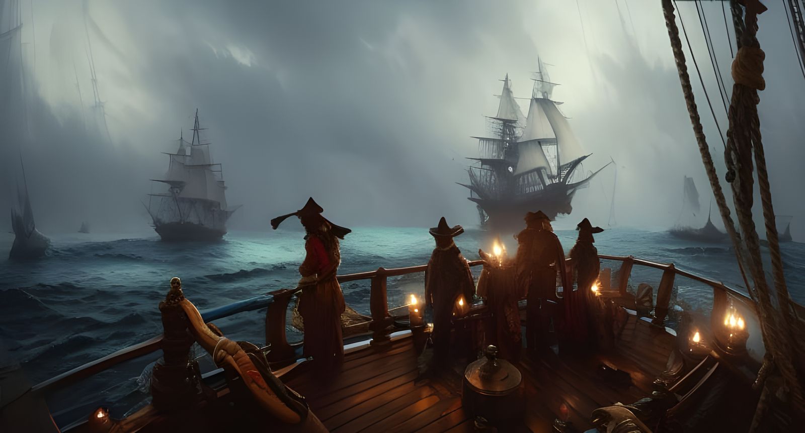 Elegant Pirate Captain on Deck as Digital Art