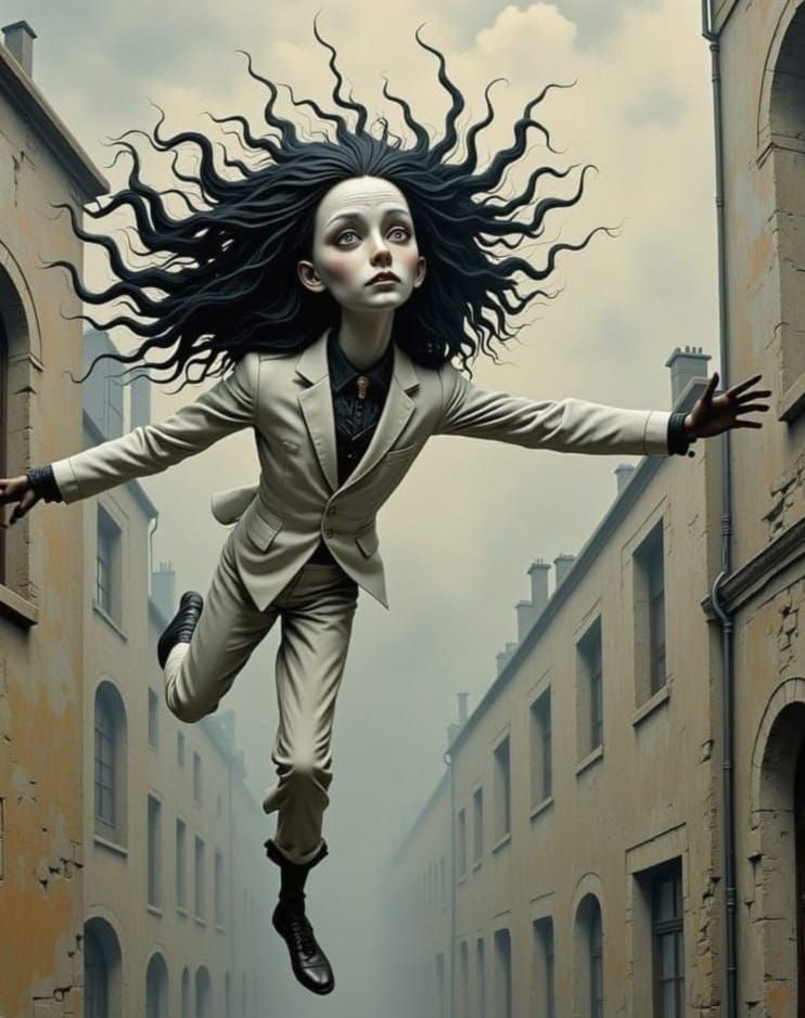 Whimsical Dark Surrealist in Flight