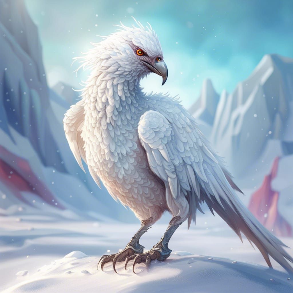 Scary White Bird Creature in Snowy Tundra