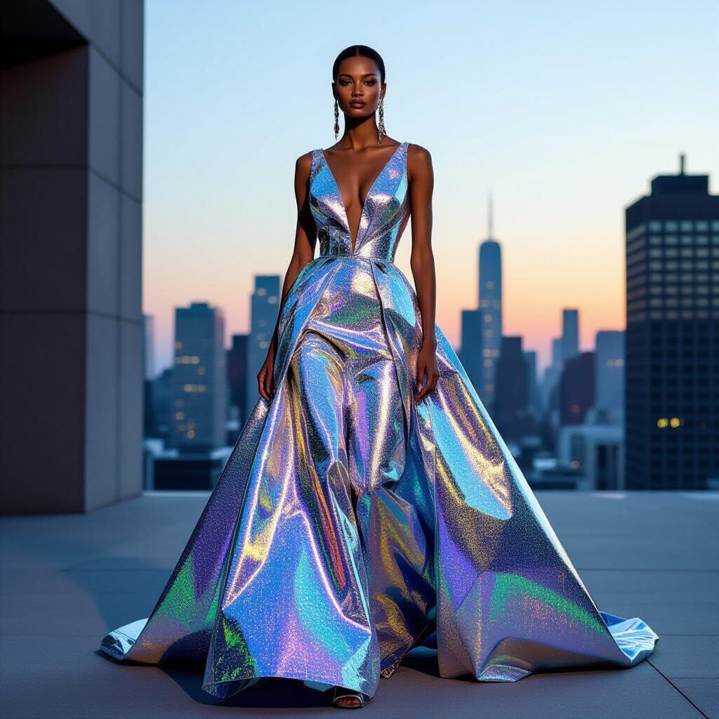 Holographic Gown Fashion Photo in Minimalist Cityscape