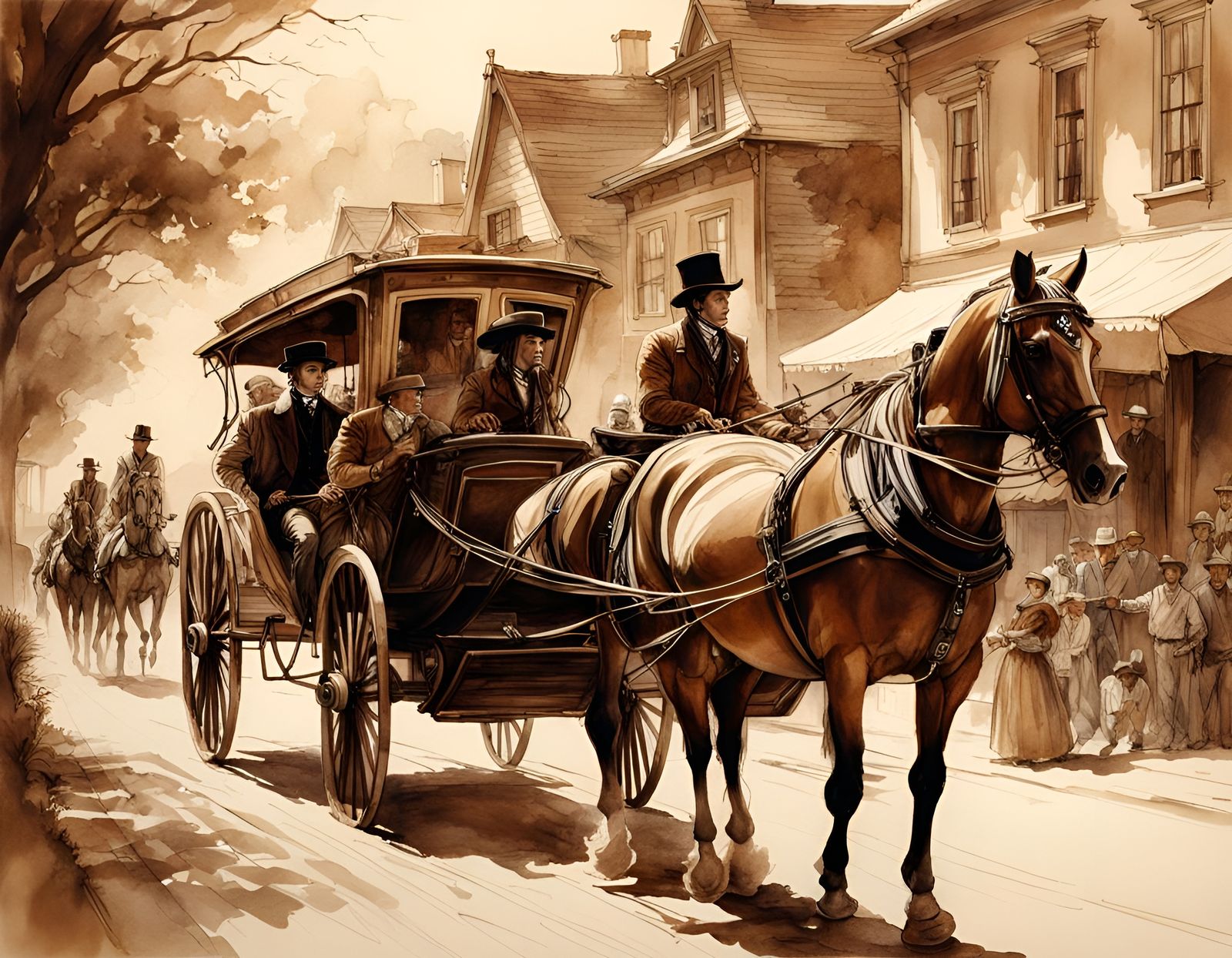 1800s Horse and Carriage Ride Through Western Town