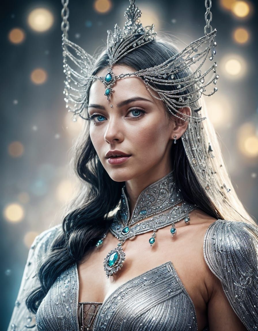 woman with silver metallic headpiece