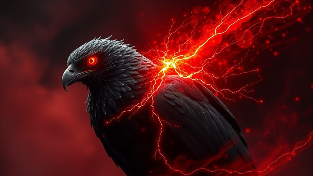 Glowing-Eyed Falcon in Electric Darkness