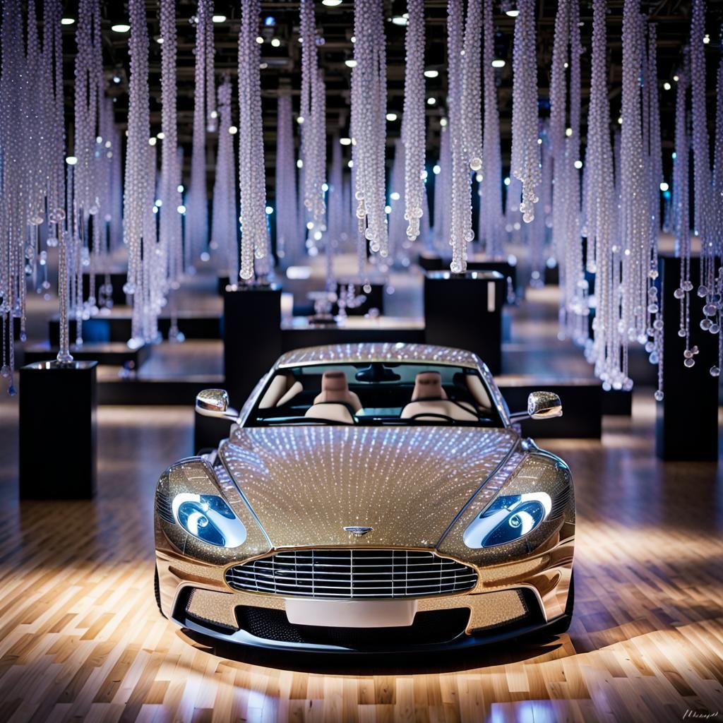 a Aston Martin dbs made of crystals that sparkles and twinkl...